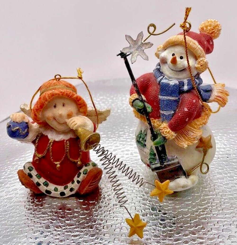 Vintage Christmas Snowman & Woman Ornaments Lot of 2